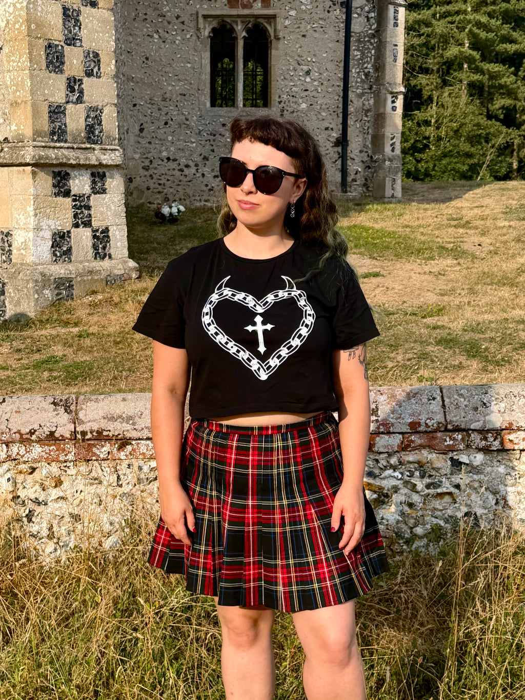 Chain Heart Black Crop Top