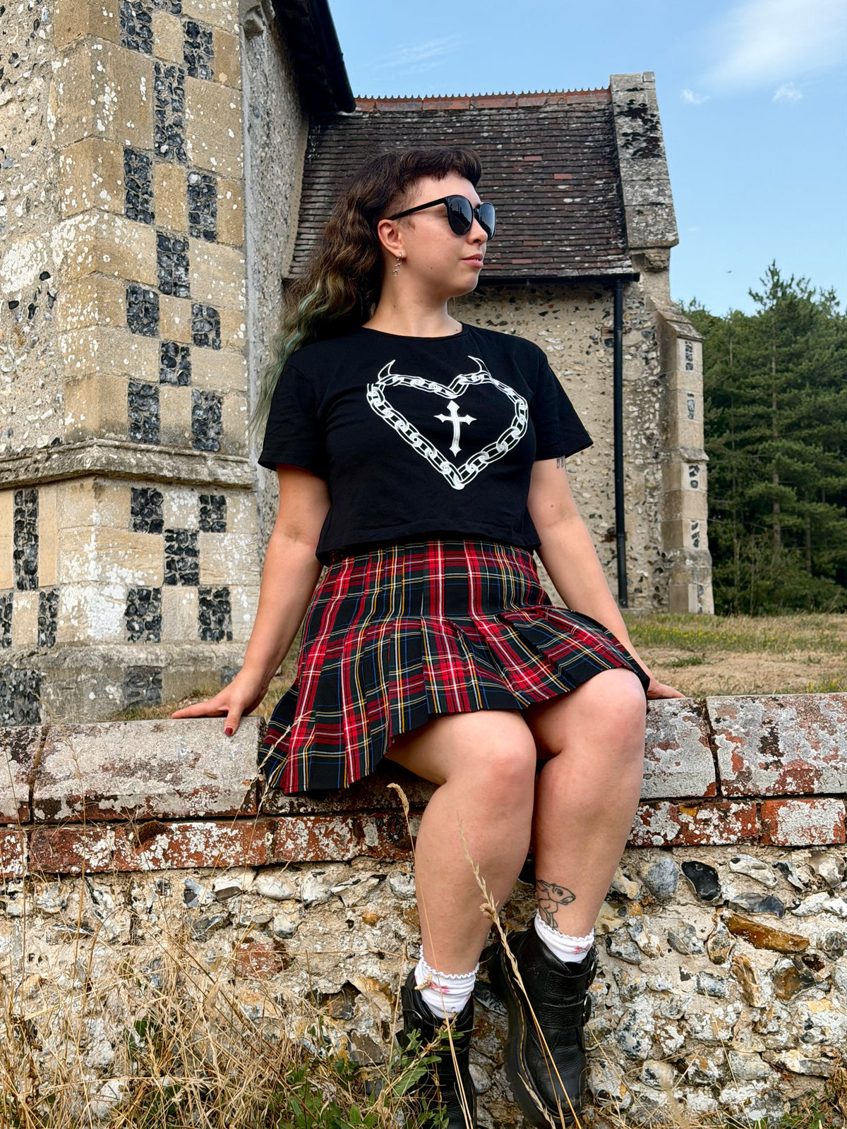 Chain Heart Black Crop Top